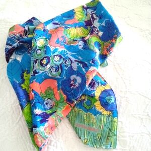 Cynthia Rowley Colorful Silk Art Style Floral Print Long Scarf 64" X 14"